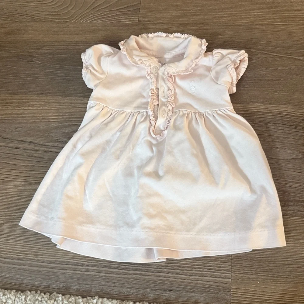 Ralph lauren pink ruffle baby girl shirt dress size 6 months